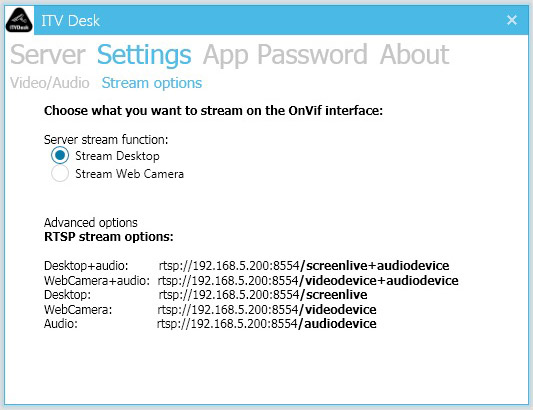 ITVDesk stream options