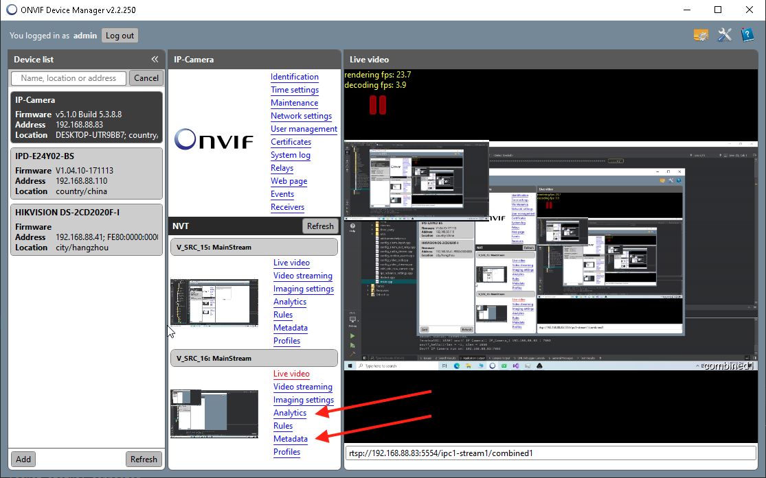 ONVIF Device Manager and ITVDesk metadata
