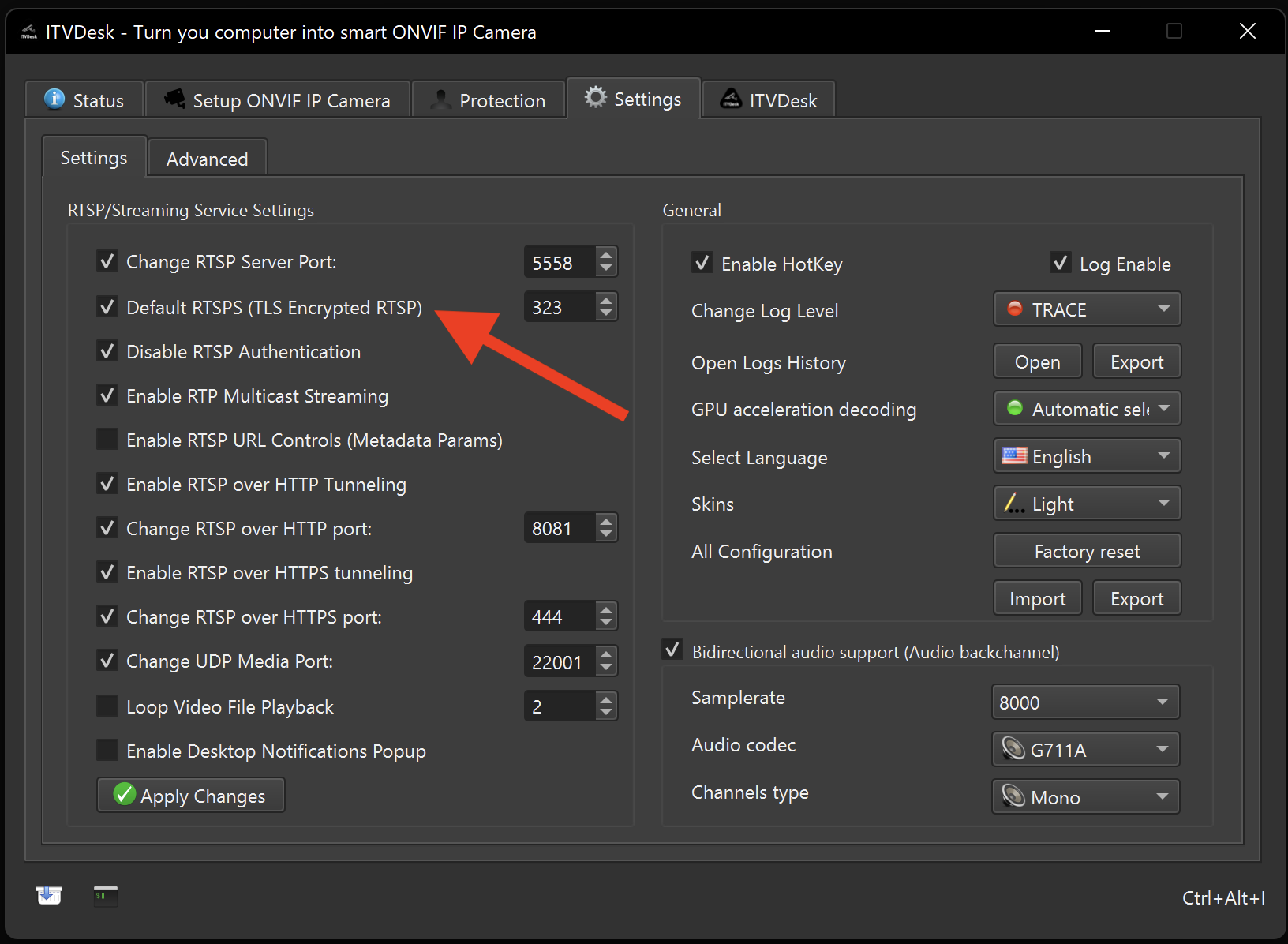 ipcamera rtsps rtsp setup itvdesk