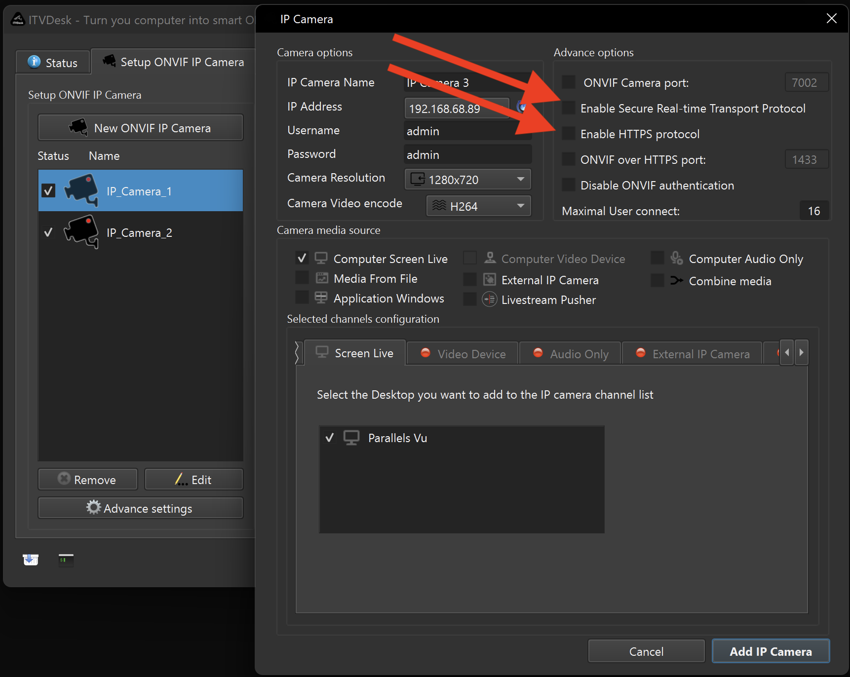 ipcamera srtp https setup itvdesk