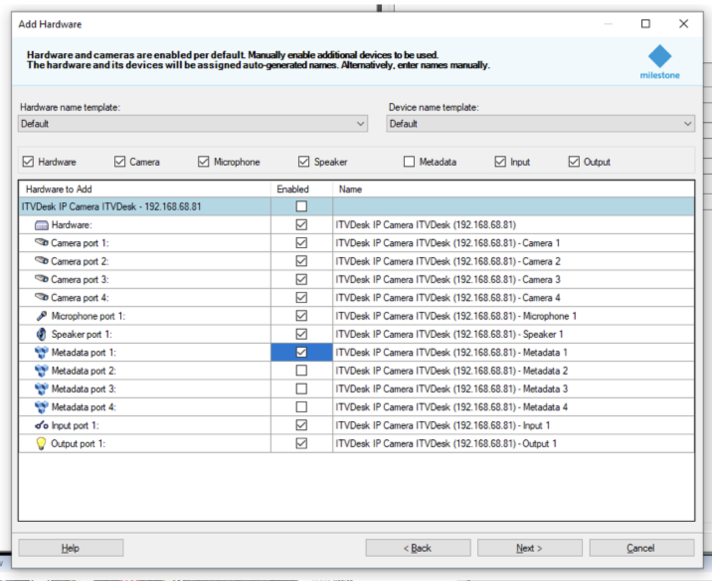 milestone add itvdesk hadware